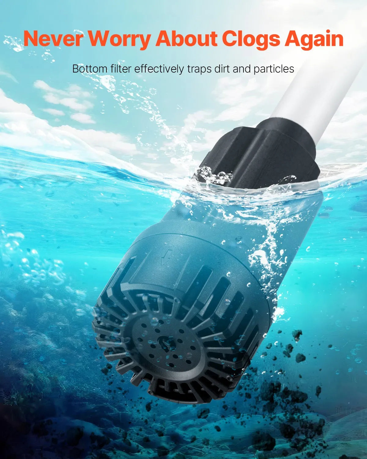 VEVOR Cordless Shaft Pump Water Transfer Pump 33 l/min, Portable Drainage Pump with NPT 3/4 Garden Hose Connection, Compatible with DEWALT 20 V Battery (Battery Not Included), for Pool, Garden and Pond