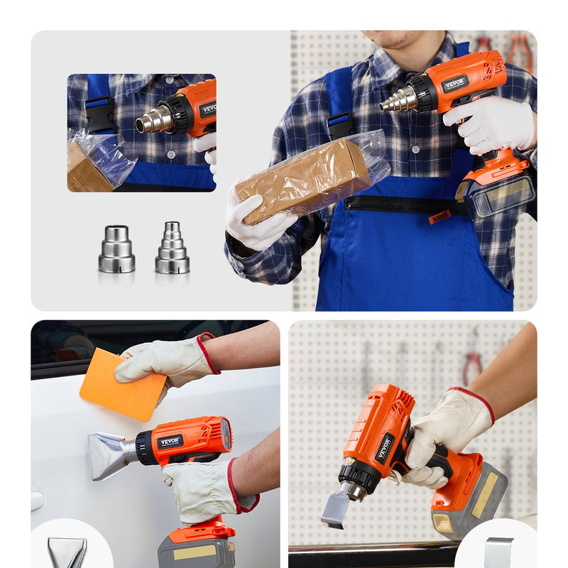 VEVOR Bezvadu karstā gaisa fēns ar LED apgaismojumu, 6 temperatūras režīmi un 4 uzgaļi