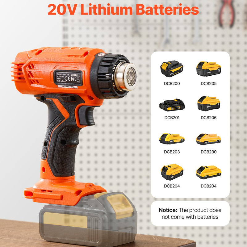 VEVOR bezvadu karstā gaisa pistole ar LCD displeju, vairākiem temperatūras līmeņiem un 4 uzgaļiem