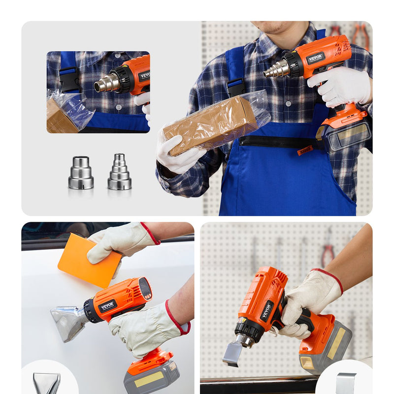 VEVOR bezvadu karstā gaisa pistole ar LCD displeju, vairākiem temperatūras līmeņiem un 4 uzgaļiem