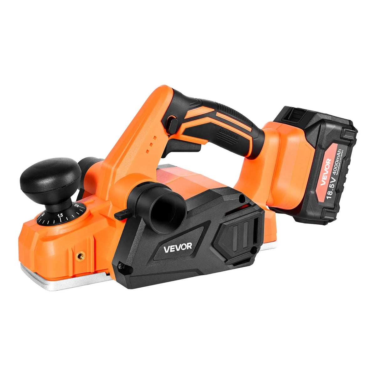 VEVOR Cordless Hand Planer, 82 mm Planing Width, 15,000 RPM Electric Hand Wood Planer with 4 Ah 18 V Lithium Battery, Brushless Motor, Adjustable Planing Depth, Dust Collection Bag, Woodworking
