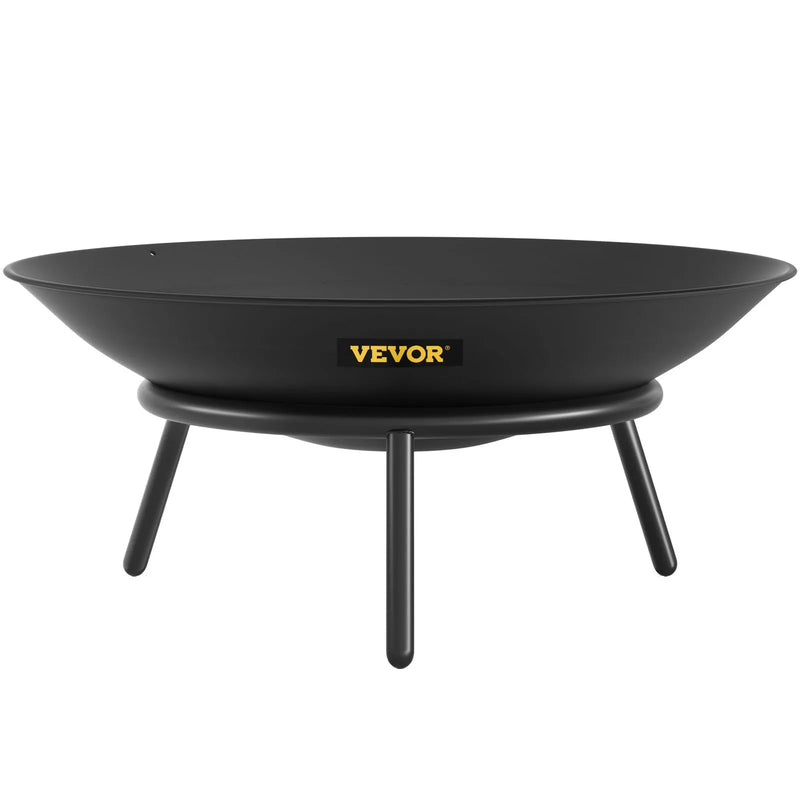 VEVOR ugunskura bļoda 56 cm, dziļa apaļa oglekļa tērauda ugunskura bļoda malkai, āra terasēm, pagalmiem un kempingiem, ar drenāžas atveri un ugunskura koka kociņu, melna