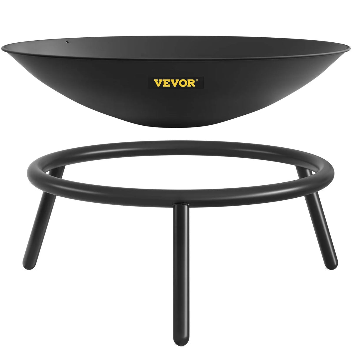 VEVOR Fire Pit Bowl 56 cm, Deep Round Carbon Steel Fire Pit Bowl for Wood, Outdoor Terraces, Patios and Camping, with Drainage Hole and Fire Pit Poker, Black