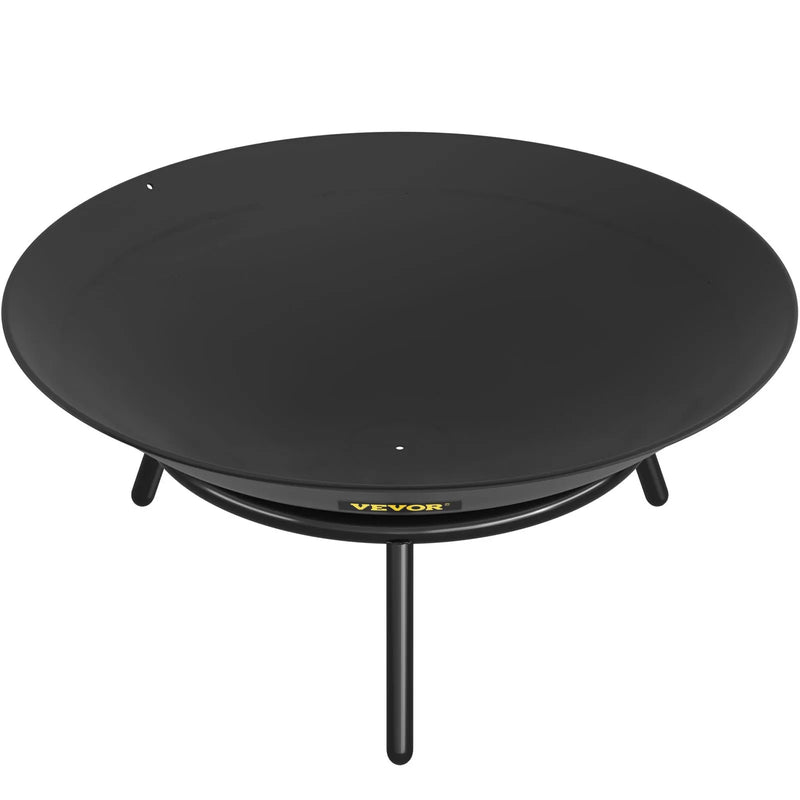 VEVOR ugunskura bļoda 56 cm, dziļa apaļa oglekļa tērauda ugunskura bļoda malkai, āra terasēm, pagalmiem un kempingiem, ar drenāžas atveri un ugunskura koka kociņu, melna