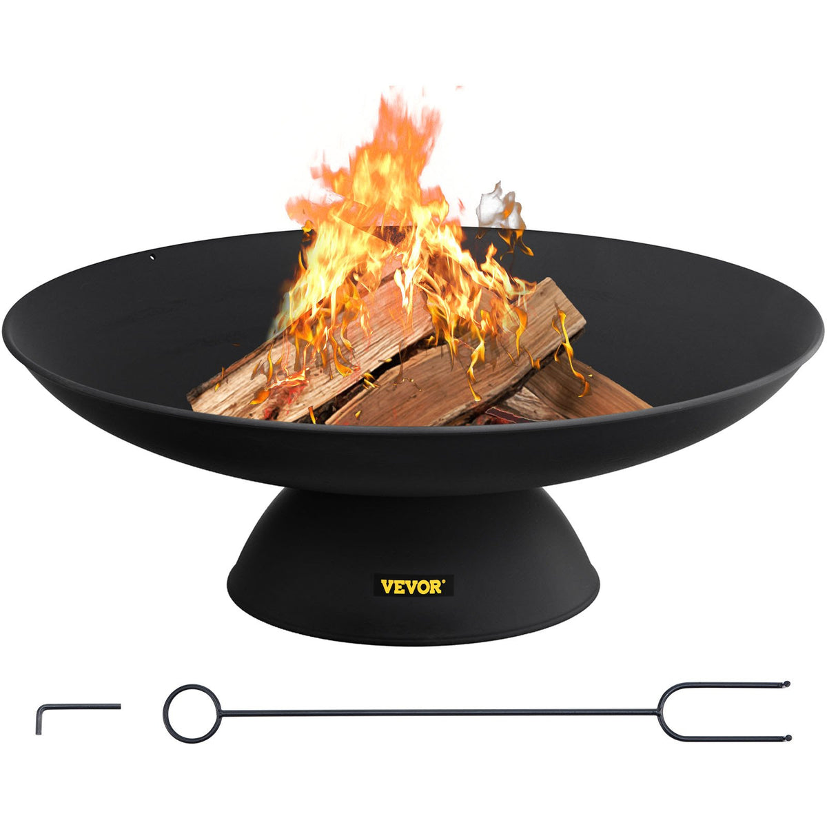 VEVOR Fire Pit Bowl 76 cm, Deep Round Cast Iron Fire Pit Bowl for Wood, Outdoor Terraces, Patios and Camping, with Stable Base and Fire Pit Poker, Black