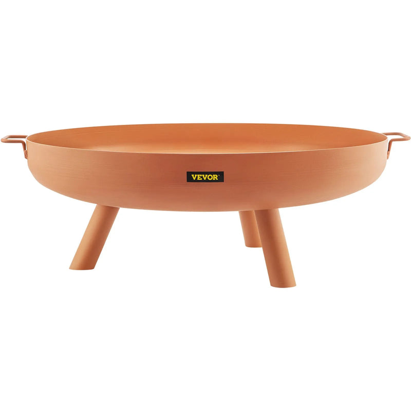 VEVOR ugunskura bļoda, 76 cm dziļa apaļa ugunskura bļoda no oglekļa tērauda, malkas kurināšanai terasēm, pagalmiem un kempingam, ar drenāžas atveri, pārnēsājamiem rokturiem un malkas kociņu, brūnā krāsā