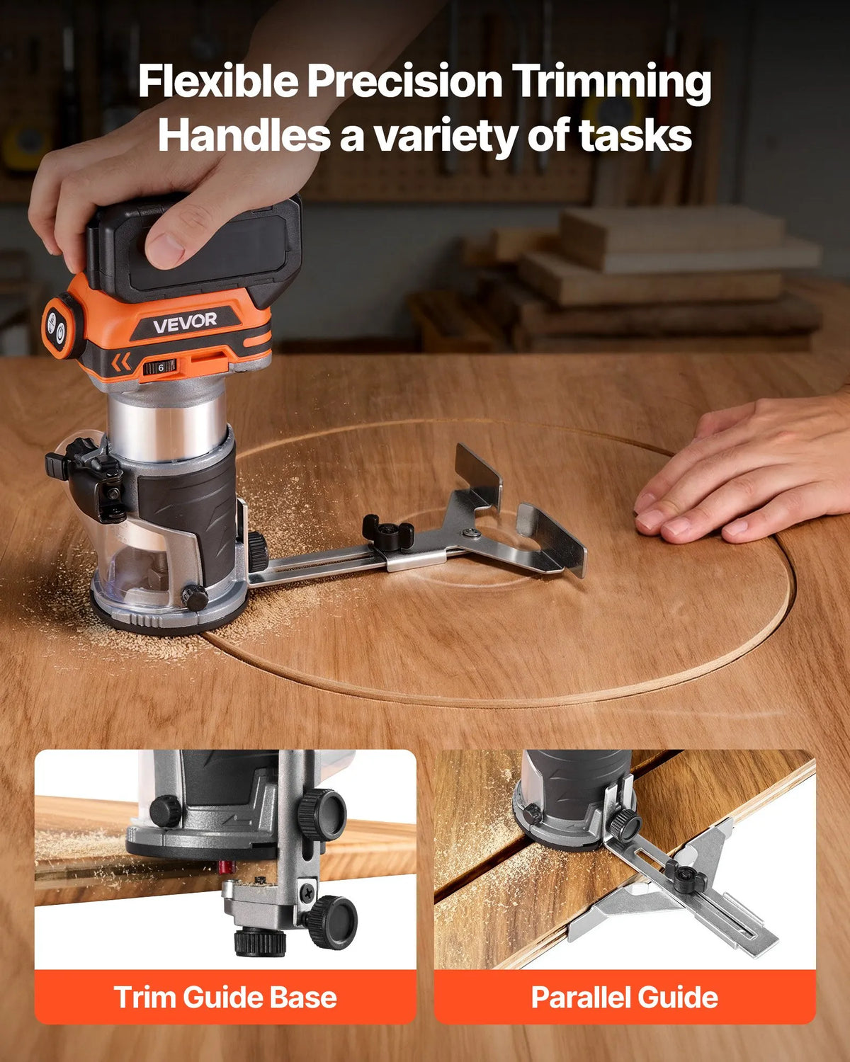 VEVOR Cordless Wood Router with Brushless Motor, Compact Variable Speed Edge Router with Fixed Base and Dust Cover for Woodworking, Compatible with Makita Batteries without Battery Included