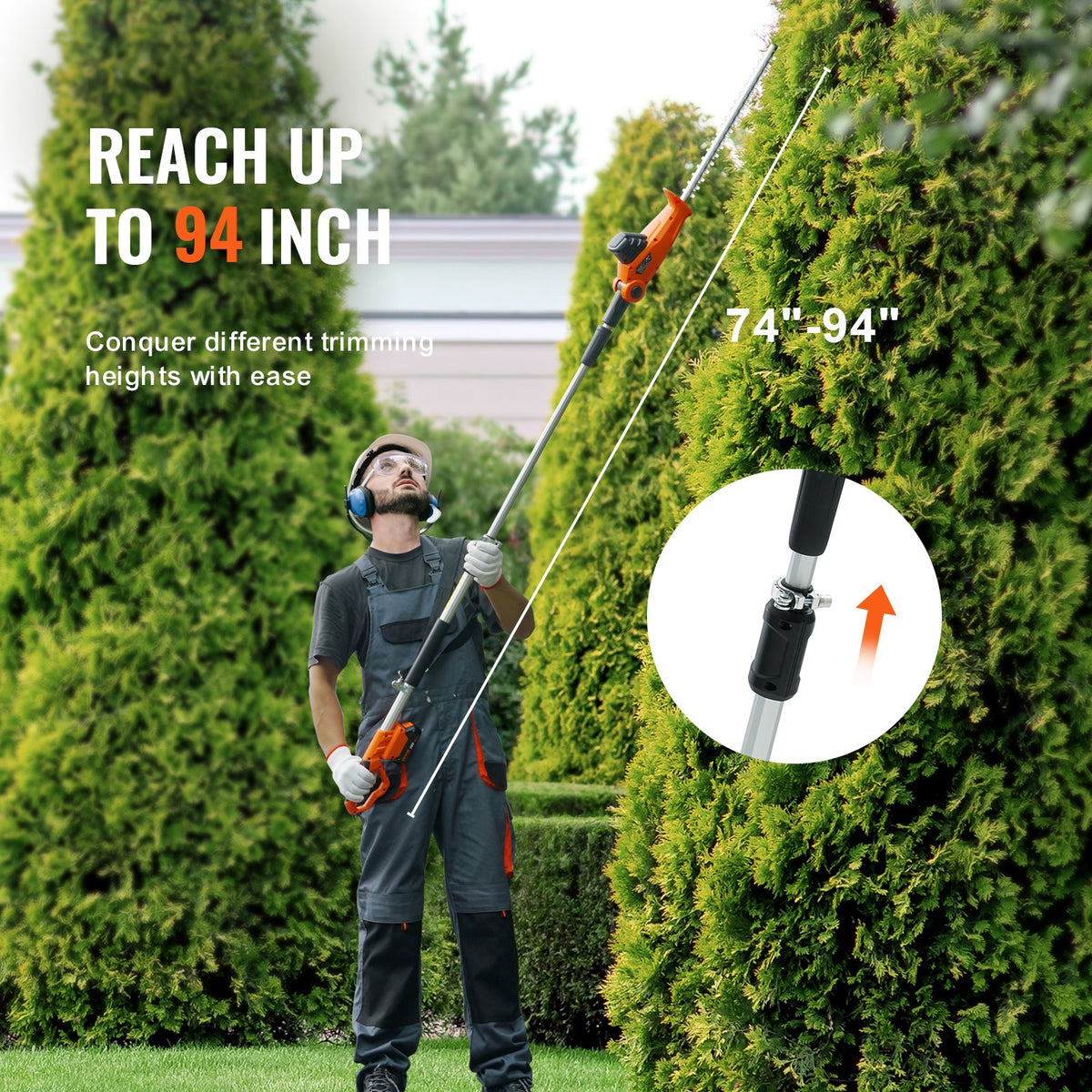 VEVOR Cordless Telescopic Hedge Trimmer with 20 V Battery and 460 mm Blade