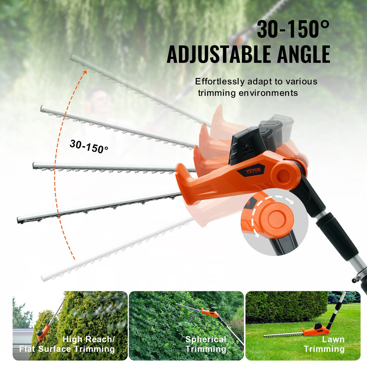 VEVOR Cordless Telescopic Hedge Trimmer with 20 V Battery and 460 mm Blade