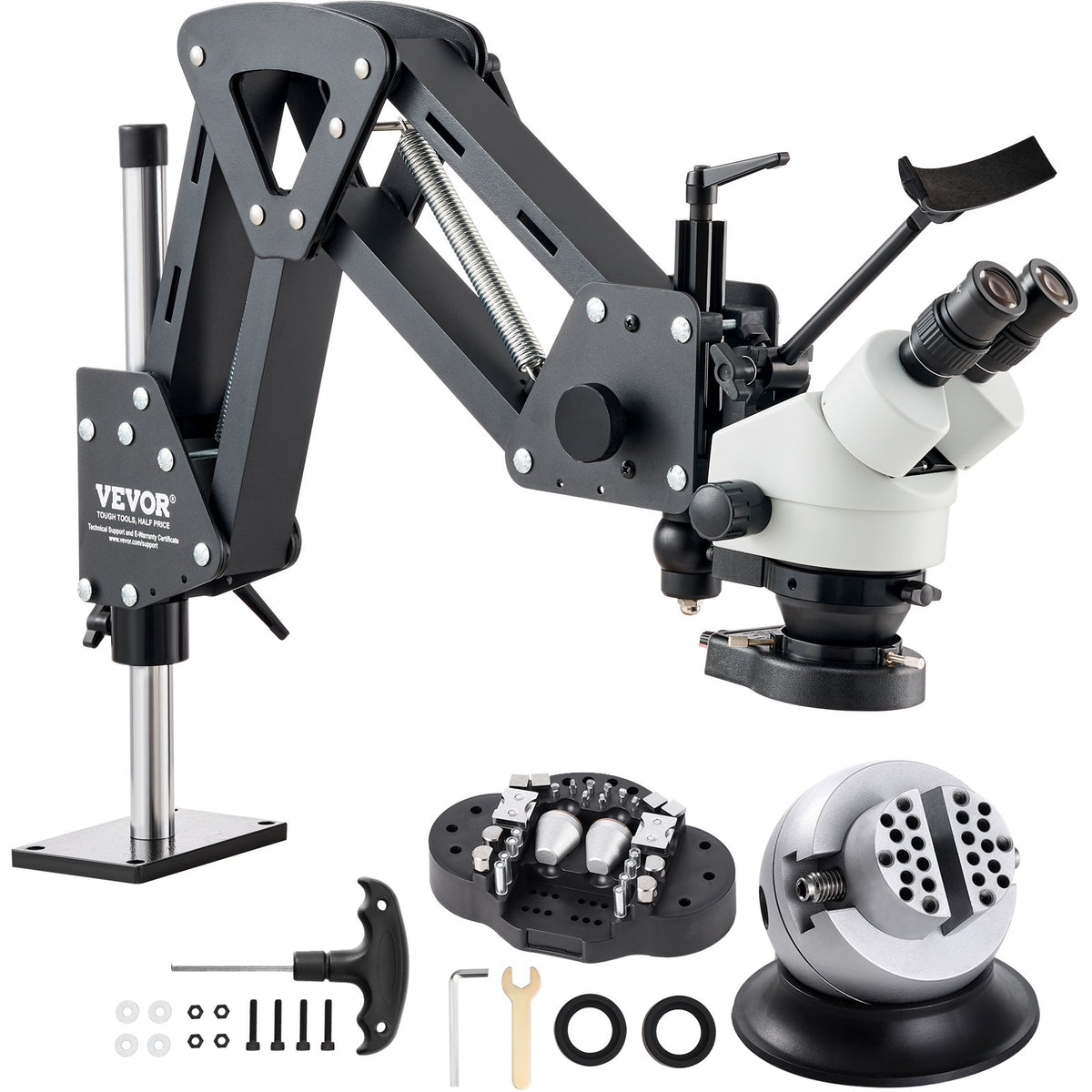 VEVOR Multi-directional Microscope with Spring Clamp and 360° Ball Head Stand, 7–45× Magnification, Jewellery Inlay Stand with Integrated USB Ring LED Illumination