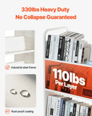 Ripojošs bibliotēkas grāmatu ratiņš, 150 kg kravnesība, 97 × 51,5 × 122,5 cm, ar divpusējiem W veida plauktiem un 76,2 mm fiksējamiem riteņiem, grāmatu ratiņš mājai, birojam un skolai, balts