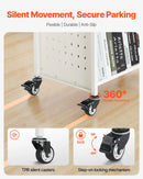 Ripojošs bibliotēkas grāmatu ratiņš, 150 kg kravnesība, 97 × 51,5 × 122,5 cm, ar divpusējiem W veida plauktiem un 76,2 mm fiksējamiem riteņiem, grāmatu ratiņš mājai, birojam un skolai, balts