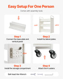 Ripojošs bibliotēkas grāmatu ratiņš, 150 kg kravnesība, 97 × 51,5 × 122,5 cm, ar divpusējiem W veida plauktiem un 76,2 mm fiksējamiem riteņiem, grāmatu ratiņš mājai, birojam un skolai, balts