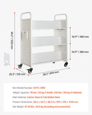 Ripojošs bibliotēkas grāmatu ratiņš, 150 kg kravnesība, 97 × 51,5 × 122,5 cm, ar divpusējiem W veida plauktiem un 76,2 mm fiksējamiem riteņiem, grāmatu ratiņš mājai, birojam un skolai, balts
