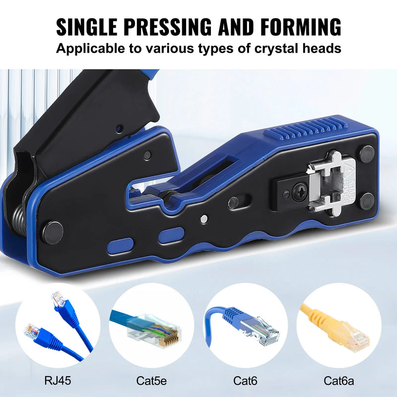 RJ45 presformas komplekts, Cat5e/Cat6/Cat6a, 8 kontaktu spraudņiem, ar 20 caurejošiem savienotājiem un aizsargiem, vadu noņēmēju un tīkla testeri