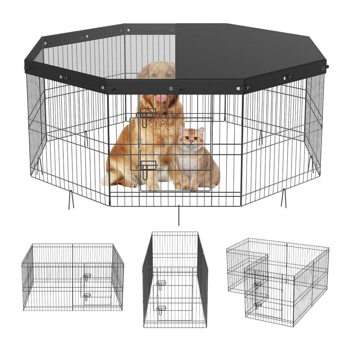 VEVOR kokkupandav metallist koeraaedik katte ja maa-ankrutega, 8 paneeli, 61 cm
