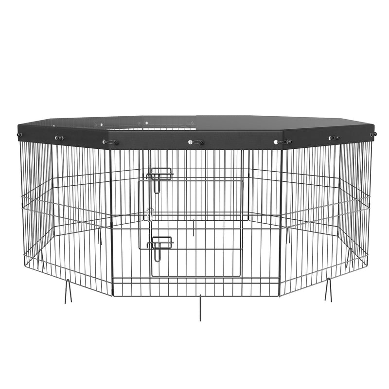 VEVOR Salokāms metāla suņu voljers ar 8 paneļiem un augšējo pārsegu, augstums 61 cm, ar zemes enkurstieņiem, paredzēts maziem un vidējiem mājdzīvniekiem lietošanai telpās un ārā – kempingam, pagalmam