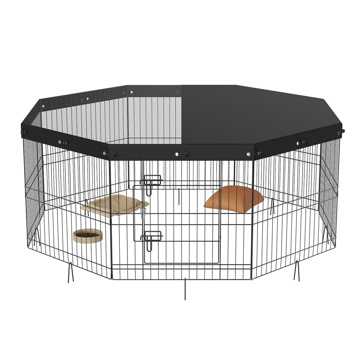 VEVOR kokkupandav metallist koeraaedik katte ja maa-ankrutega, 8 paneeli, 61 cm