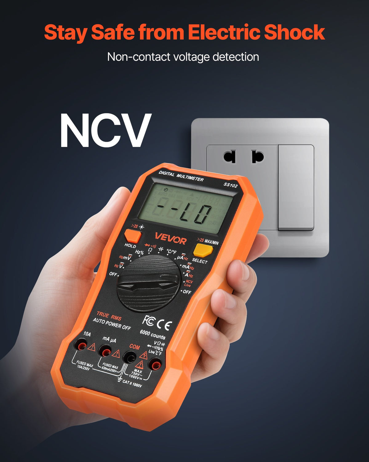 VEVOR Digital Multimeter, 6000 Count TRMS AC/DC Voltmeter/Ammeter, Professional NCV Multimeter for Voltage, Current, Resistance, Capacitance, Duty Cycle, Temperature, Diode, Continuity and Phase Tester
