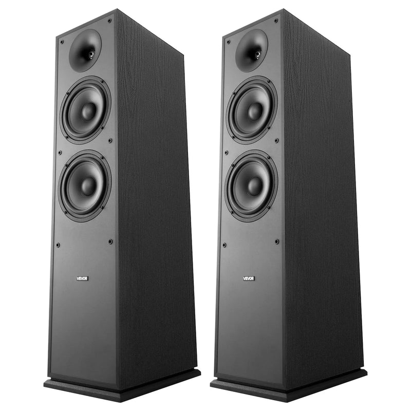 VEVOR grīdas skaļruņi, 2-ceļu torņa tipa skaļruņi ar 25.4 mm augstfrekvences skaļruni un diviem 165.1 mm zemfrekvences skaļruņiem, 400 W maksimumjauda, 65 Hz–20 kHz frekvenču diapazons, izturīgs MDF korpuss, pāris