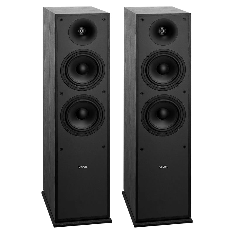 VEVOR grīdas skaļruņi, 2-ceļu torņa tipa skaļruņi ar 25.4 mm augstfrekvences skaļruni un diviem 165.1 mm zemfrekvences skaļruņiem, 400 W maksimumjauda, 65 Hz–20 kHz frekvenču diapazons, izturīgs MDF korpuss, pāris
