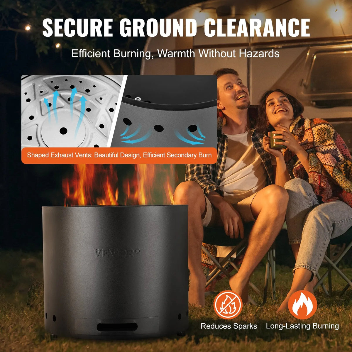 VEVOR Smokeless Fire Pit 38 cm Diameter 32 cm Height Wood Burning Stainless Steel SUS430 Interior Removable Ash Pan Portable for Patios and Camping
