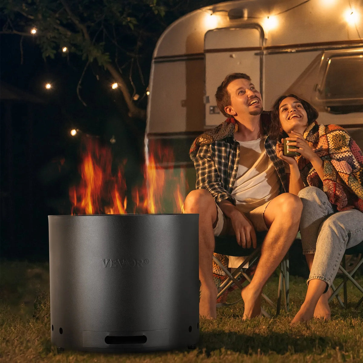 VEVOR Smokeless Fire Pit 38 cm Diameter 32 cm Height Wood Burning Stainless Steel SUS430 Interior Removable Ash Pan Portable for Patios and Camping