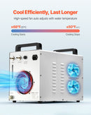 VEVOR industriālais ūdens dzesētājs CW-3000, industriāla ūdens dzesēšanas sistēma ar 9 l tvertnes ietilpību, maksimālais plūsmas ātrums 10 l/min, dzesēšanas iekārta ar augstas veiktspējas ventilatoru, paredzēta 65 W lāzera gravēšanas un griešanas iekārtām