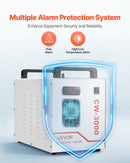 VEVOR industriālais ūdens dzesētājs CW-3000, industriāla ūdens dzesēšanas sistēma ar 9 l tvertnes ietilpību, maksimālais plūsmas ātrums 10 l/min, dzesēšanas iekārta ar augstas veiktspējas ventilatoru, paredzēta 65 W lāzera gravēšanas un griešanas iekārtām