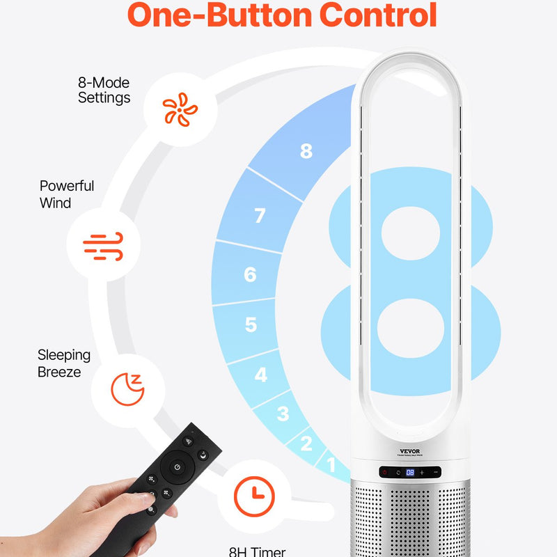 VEVOR 40" Oscilējošais Torņa Ventilators ar 8 Stundu Taimeri un 4,7 m/s Gaisa Plūsmas Ātrumu, Tālvadības Pulti