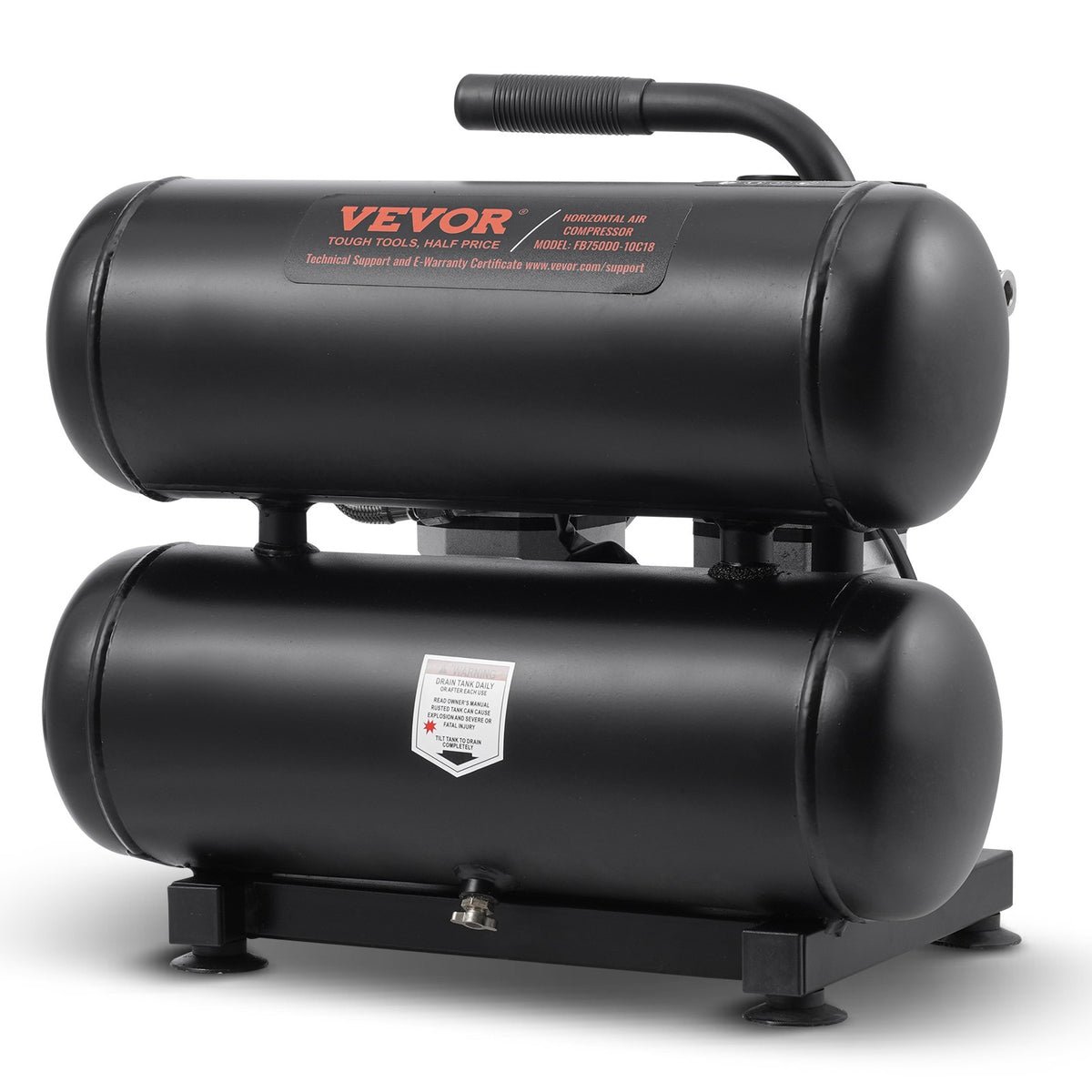 VEVOR Oil-Free Portable Silent Air Compressor, 4.6 L, 5.3 L/min at 6.2 bar, 125 bar Maximum, Compact Design