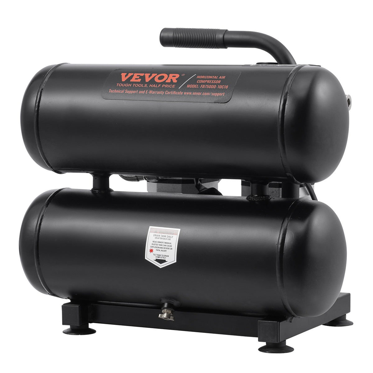 VEVOR Oil-Free Portable Silent Air Compressor, 4.6 L, 5.3 L/min at 6.2 bar, 125 bar Maximum, Compact Design