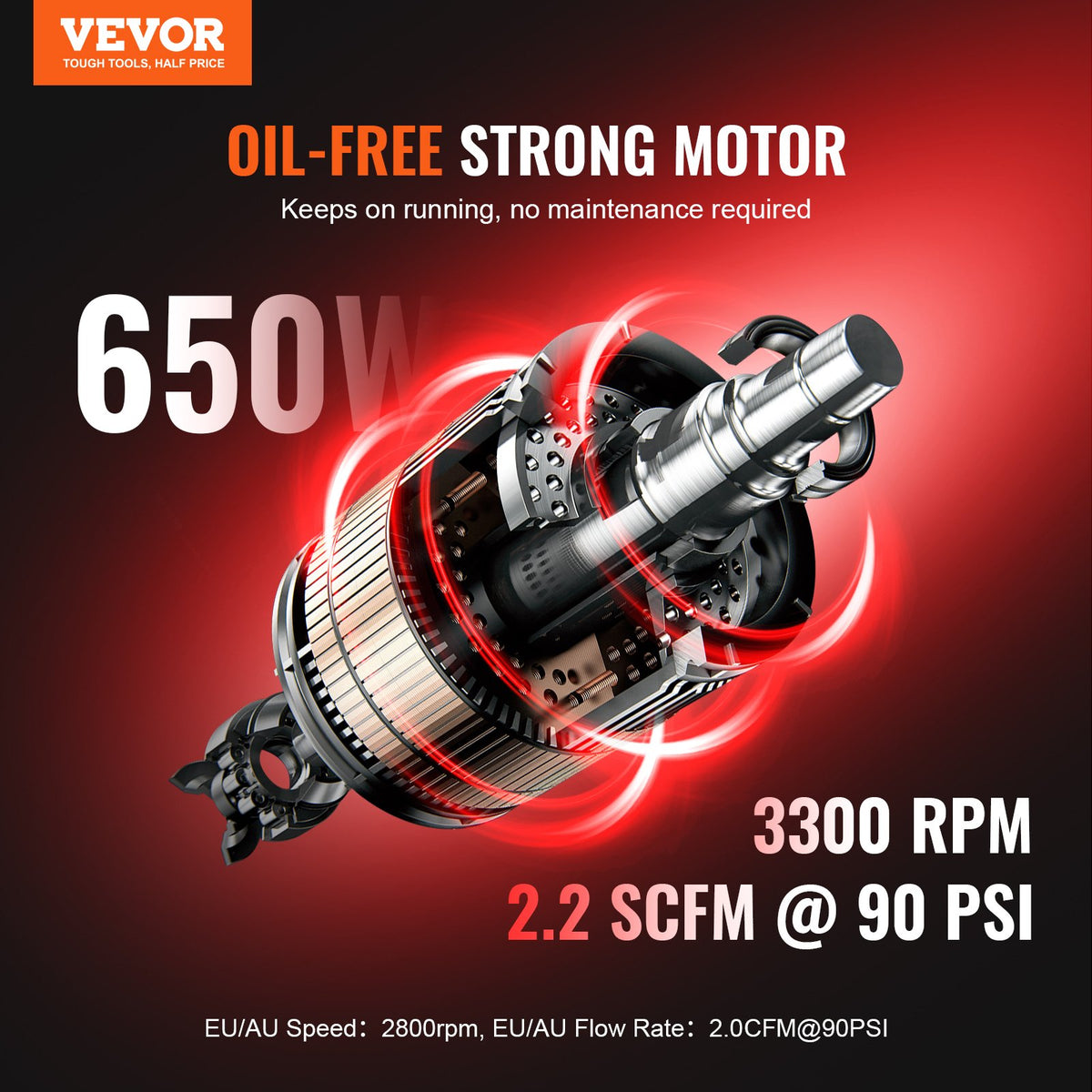 VEVOR Oil-Free Portable Silent Air Compressor, 4.6 L, 5.3 L/min at 6.2 bar, 125 bar Maximum, Compact Design