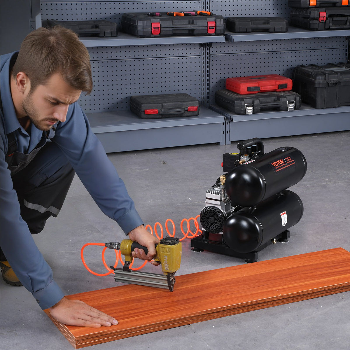 VEVOR Oil-Free Portable Silent Air Compressor, 4.6 L, 5.3 L/min at 6.2 bar, 125 bar Maximum, Compact Design