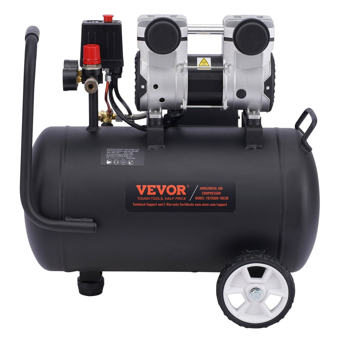 VEVOR Compact Portable Oil-Free Air Compressor, 30 L, 6.2 bar
