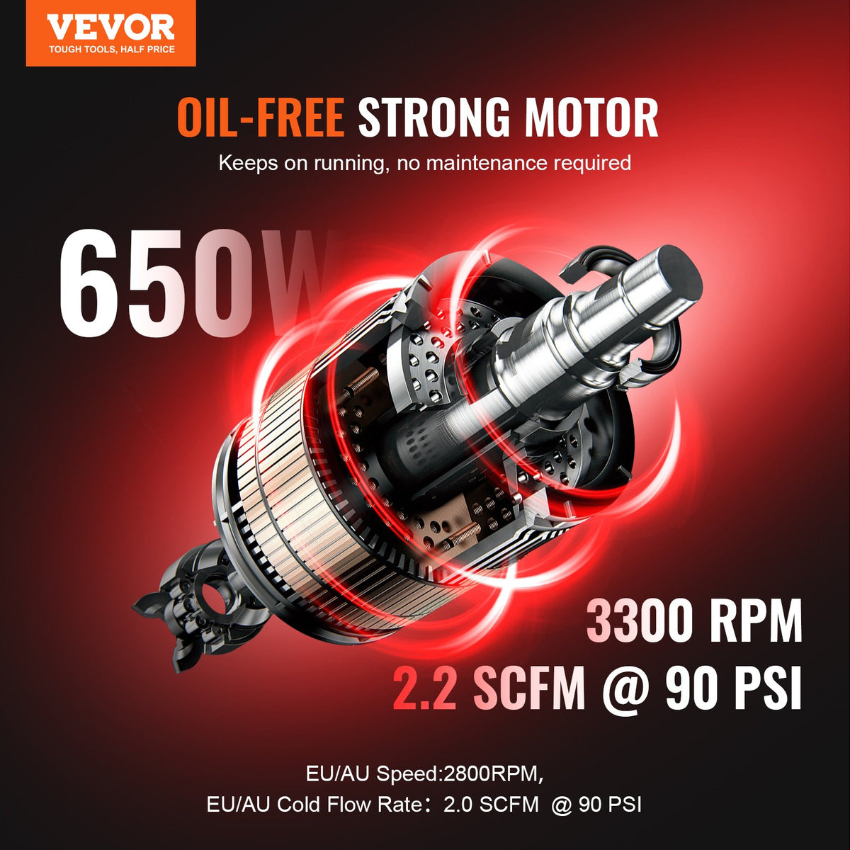 VEVOR Compact Portable Oil-Free Air Compressor, 30 L, 6.2 bar