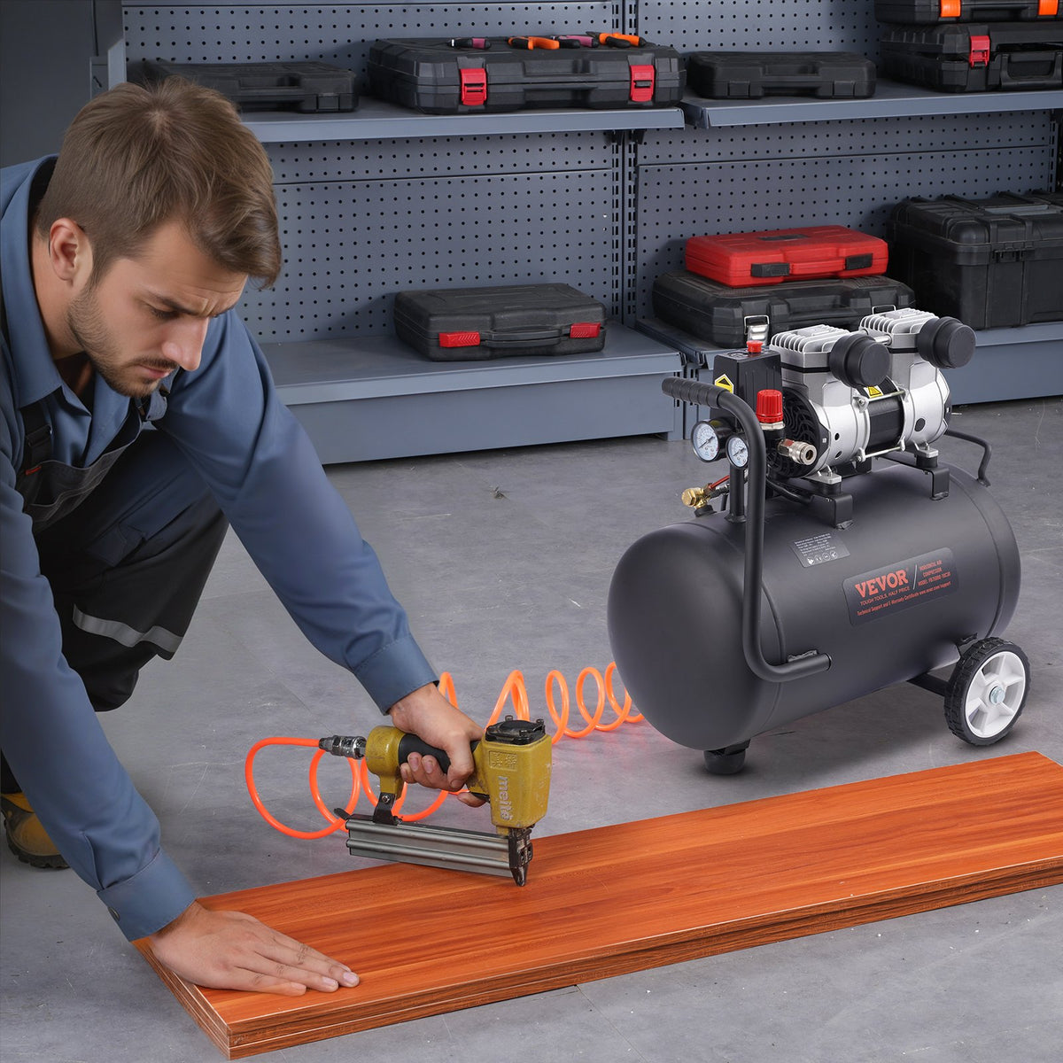 VEVOR Compact Portable Oil-Free Air Compressor, 30 L, 6.2 bar