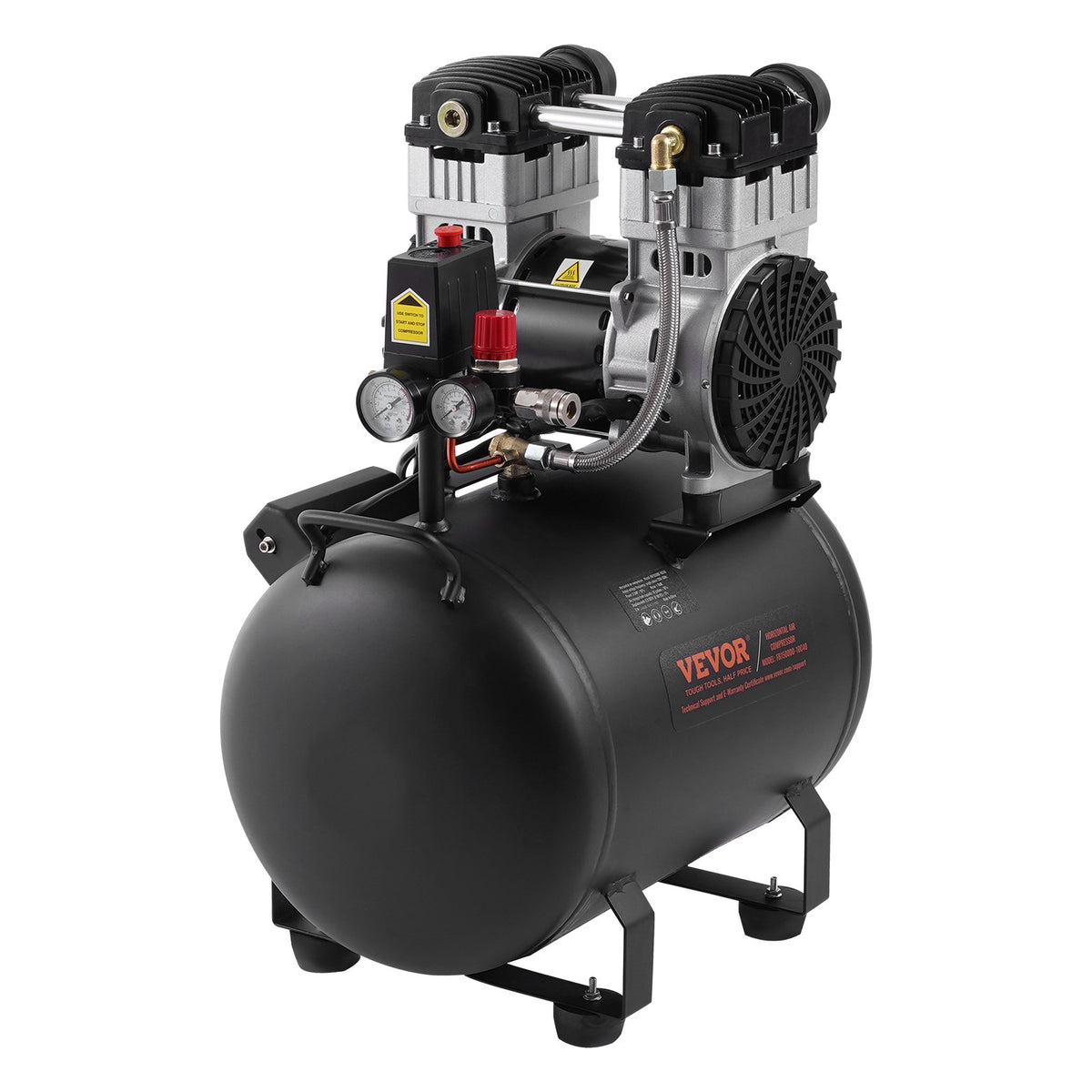 VEVOR Oil-Free Portable Silent Air Compressor, 10 L, 5.3 L/min at 6.2 bar, 125 bar Maximum, Compact Design