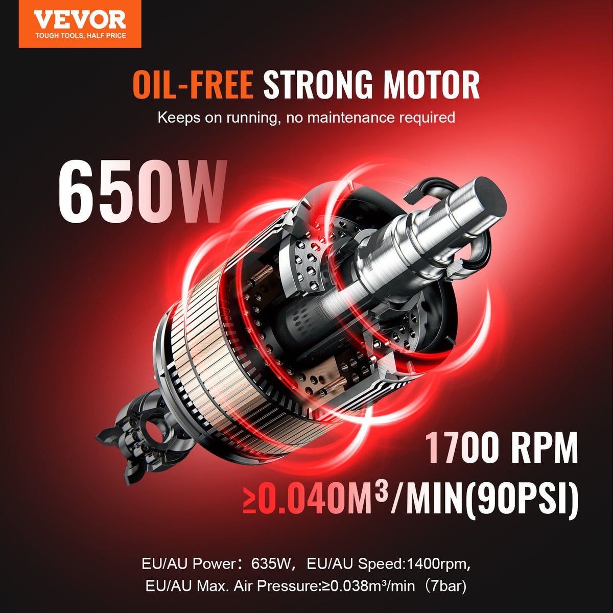 VEVOR Air Compressor – Compact, Portable, Oil-Free, 3.8 L, 7 Bar