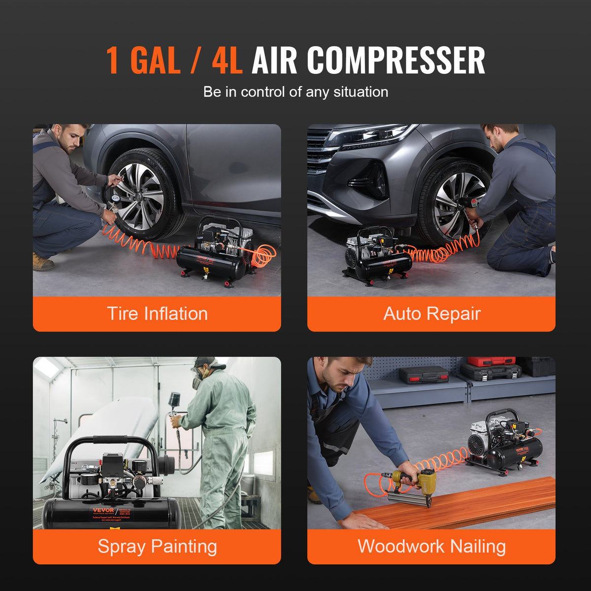VEVOR Air Compressor – Compact, Portable, Oil-Free, 3.8 L, 7 Bar
