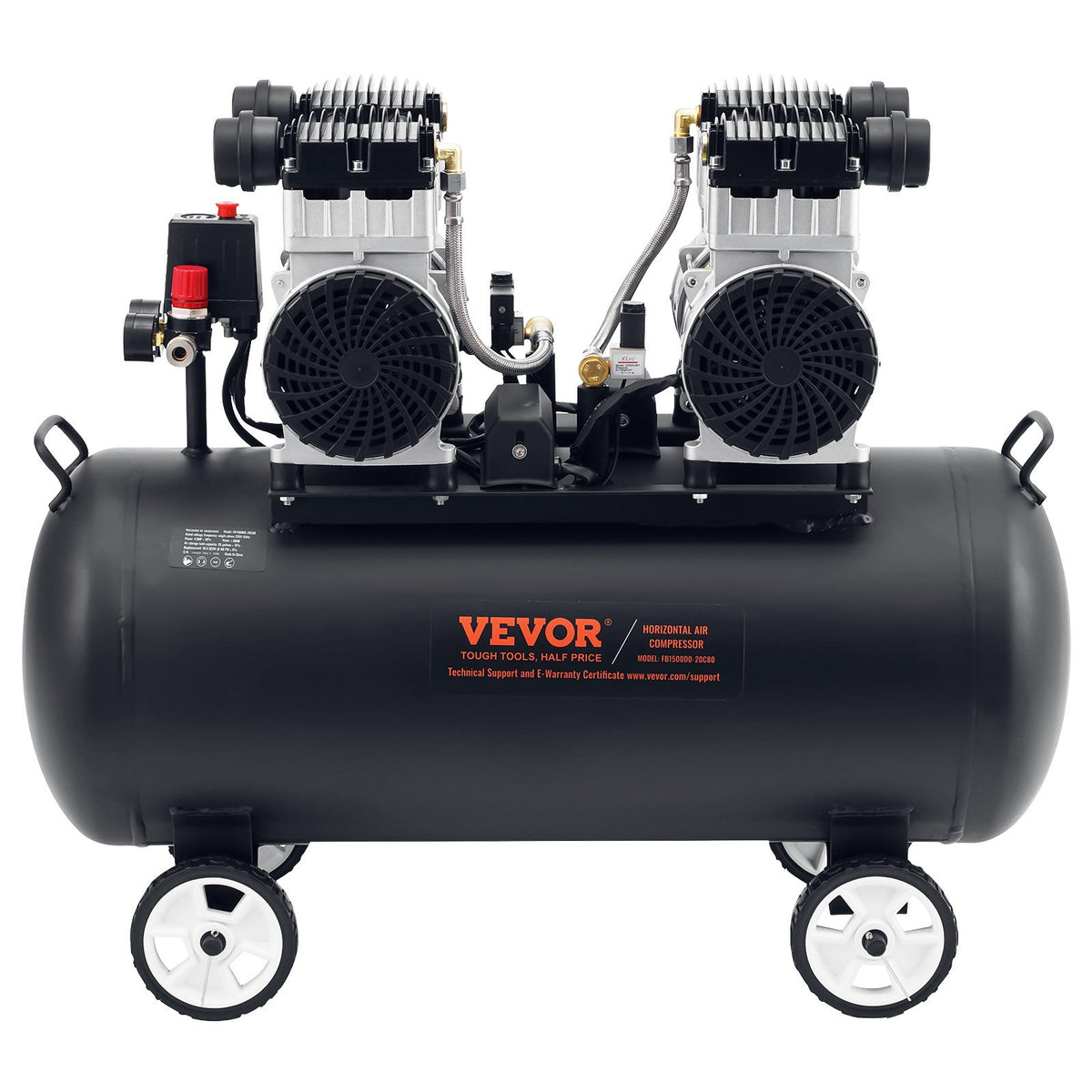 VEVOR Compact and Portable Oil-Free Air Compressor, 75 L, 6.2 bar (90 PSI)