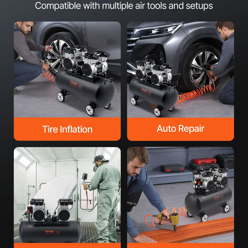VEVOR kompakts un pārnēsājams bez eļļļas gaisa kompresors, 75 L, 6,2 bar (90 PSI)