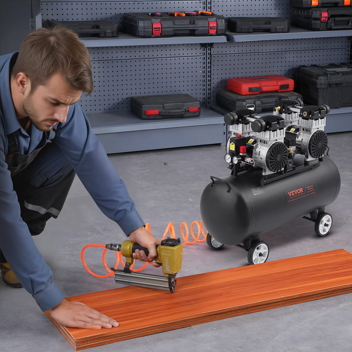 VEVOR Compact and Portable Oil-Free Air Compressor, 75 L, 6.2 bar (90 PSI)
