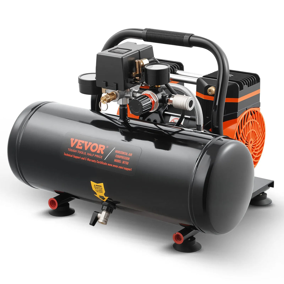 VEVOR õlivaba õhukompressor 7,6 l, 1 ZS, 71 l/min, maksimaalne rõhk 8 bar, eriti vaikne (81 dB) kompressor rehvide täispumpamiseks, värvimiseks ja remonditöödeks