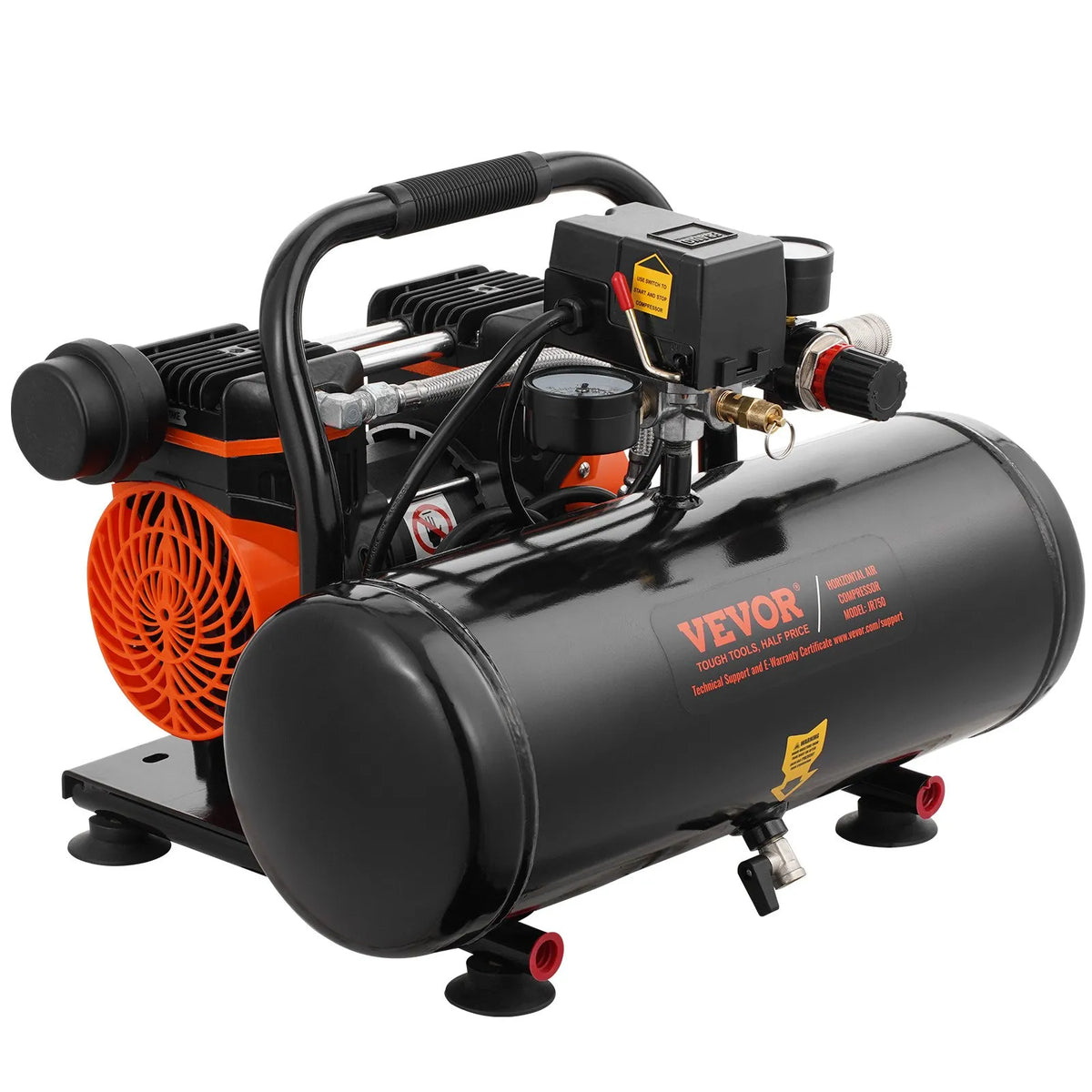 VEVOR õlivaba õhukompressor 7,6 l, 1 ZS, 71 l/min, maksimaalne rõhk 8 bar, eriti vaikne (81 dB) kompressor rehvide täispumpamiseks, värvimiseks ja remonditöödeks