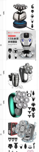 Multifunkcionālais skuveklis plikpauriem 7D peddošās galviņas 6-in-1 ar USB uzlādi,IPX6 ūdensdrošs