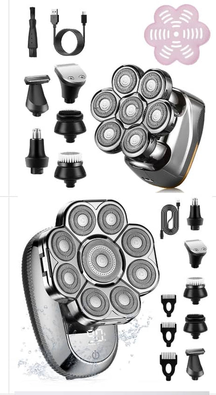 Multifunkcionālais skuveklis plikpauriem 7D peddošās galviņas 6-in-1 ar USB uzlādi,IPX6 ūdensdrošs