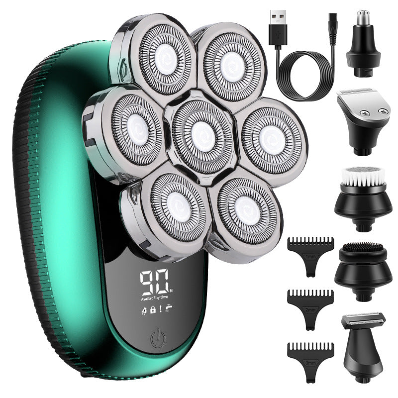 Multifunkcionālais skuveklis plikpauriem 7D peddošās galviņas 6-in-1  ar USB uzlādi,IPX6 ūdensdrošs