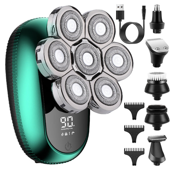 Multifunkcionālais skuveklis plikpauriem 7D peddošās galviņas 6-in-1  ar USB uzlādi,IPX6 ūdensdrošs