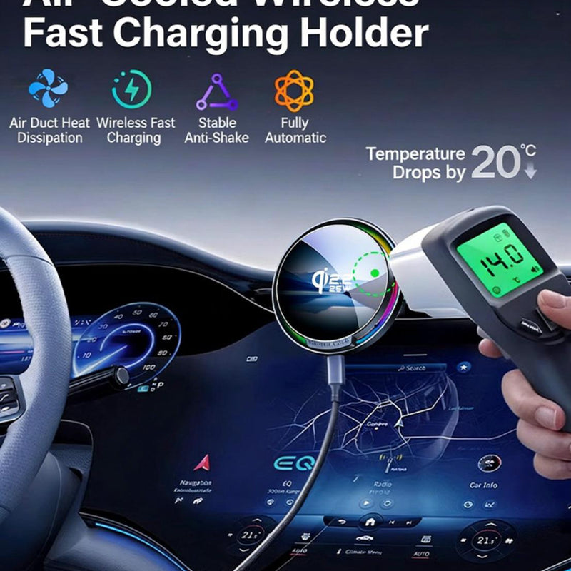 F100 Magnētiskais Auto Telefona Turētājs ar 25W Bezvadu Ātro Uzlādi un Dzesēšanu